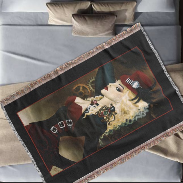 Lady Steampunk Victorian Red Throw Blanket (Creator Uploaded)