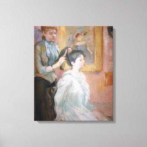 Lady Styling Daughters Hair by Berthe Morisot Canvas Print