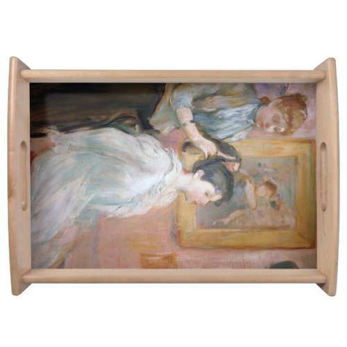 Lady Styling Daughters Hair by Berthe Morisot Serving Tray