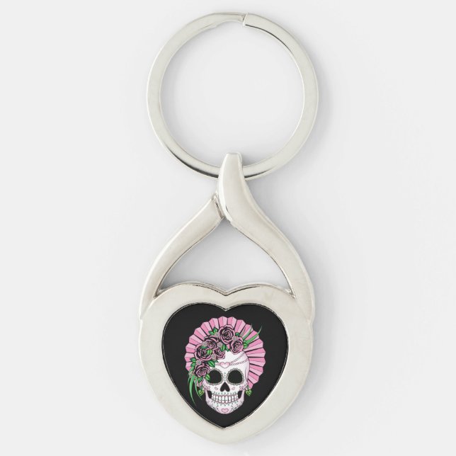 Lady Sugar Skull Keychain (Front)