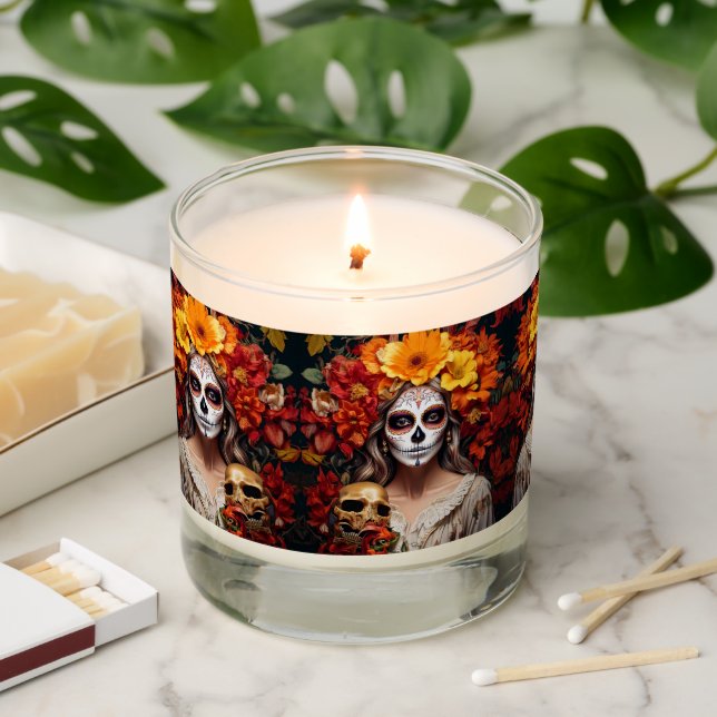 Lady Sugar Skull Scented Jar Candle (Lit)