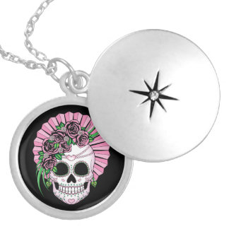 Lady Sugar Skull Silver Plated Necklace
