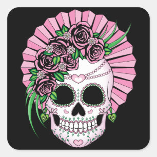 Lady Sugar Skull Square Sticker