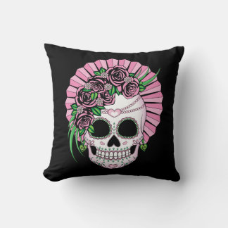 Lady Sugar Skull Throw Pillow