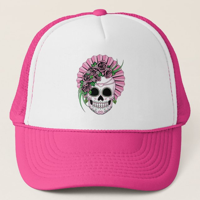 Lady Sugar Skull Trucker Hat (Front)