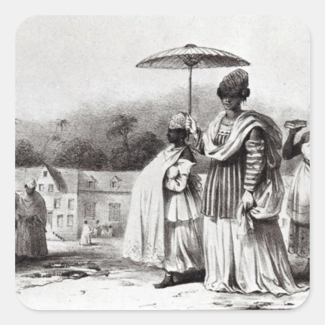 Lady taking child to Baptism Square Sticker (Front)