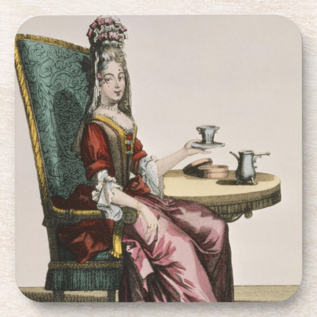 Lady Taking Coffee, fashion plate, c.1695 (engravi Drink Coaster (Front)