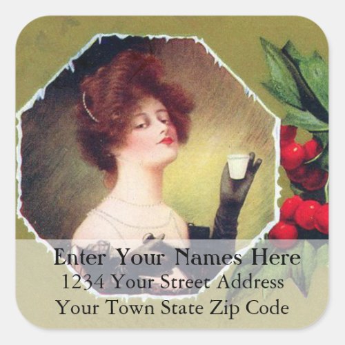 Lady Toasting Christmas Vintage Address Label