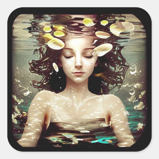 Lady Under Water, | AI Generated Artwork Square Sticker (Front)