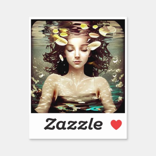 Lady Under Water  AI Generated Artwork Sticker