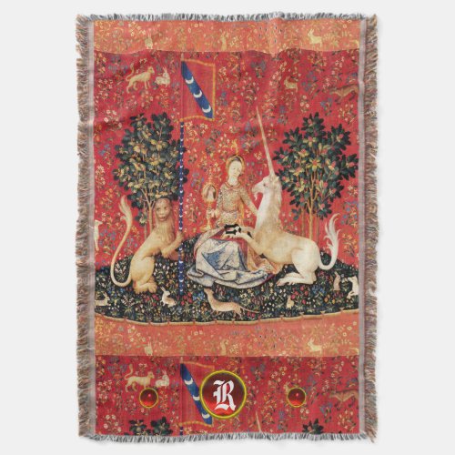 LADYUNICORN LionFantasy FlowersAnimals Monogram Throw Blanket