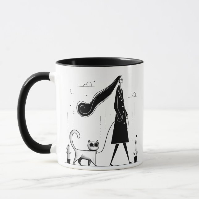 Lady walking her cute cat Mug (Left)