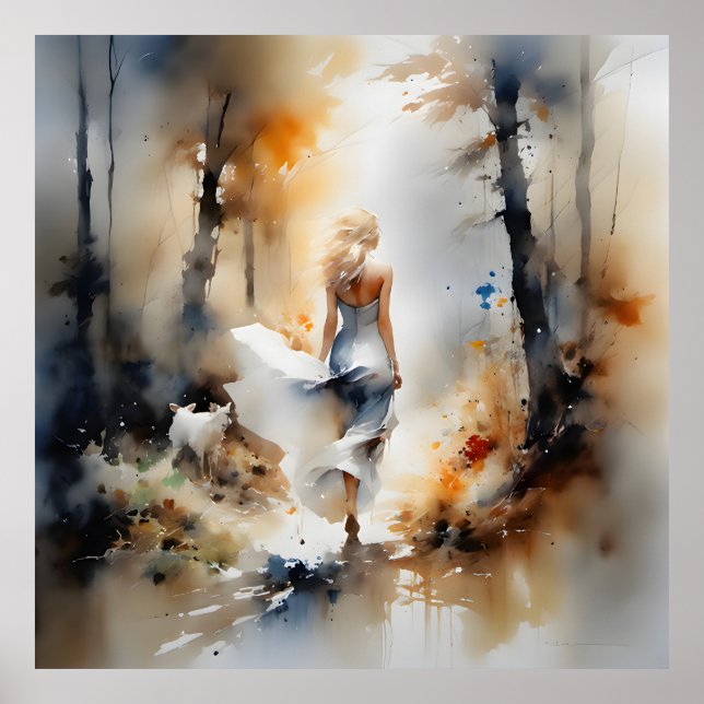 Lady Walking Through A Forest Poster (Front)