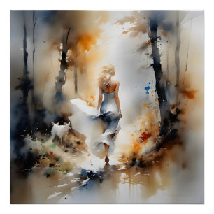 Lady Walking Through A Forest Poster