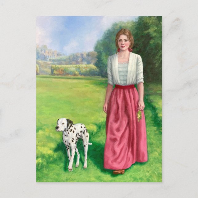 "Lady Walking with Dalmation." Postcard (Front)