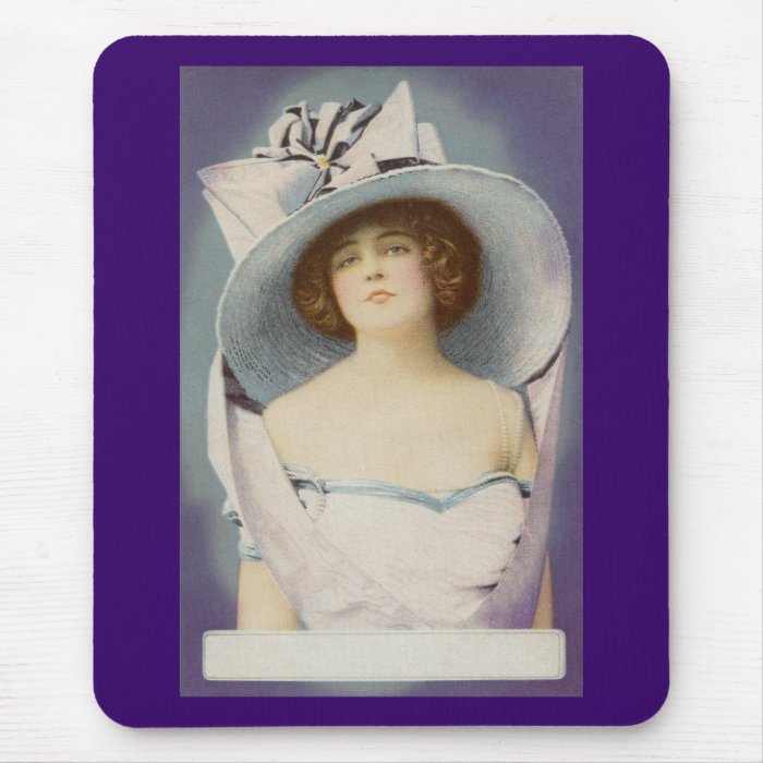 Lady Wearing Big Hat with Bow Mouse Pads