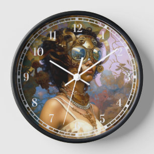 Lady Wearing Goggles Black Fantasy Sci-Fi Clock