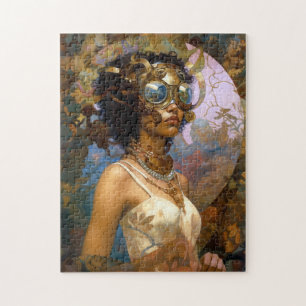Lady Wearing Goggles Black Fantasy Sci-Fi Jigsaw Puzzle