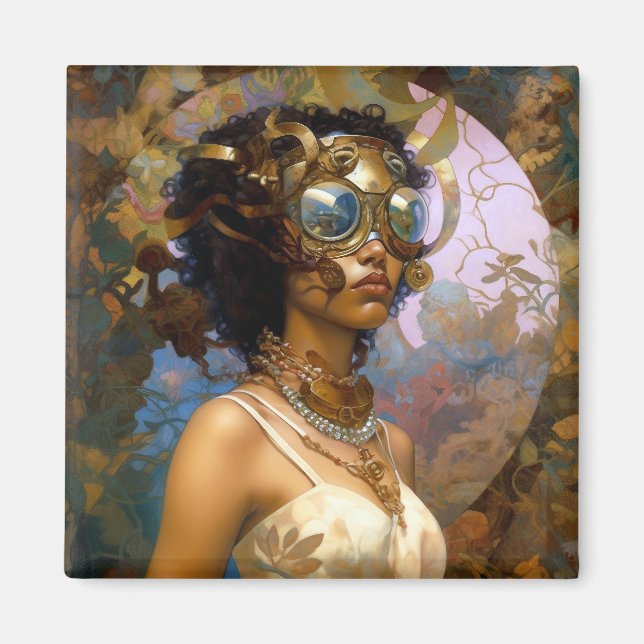 Lady Wearing Goggles Black Fantasy Sci-Fi  Magnet (Front)