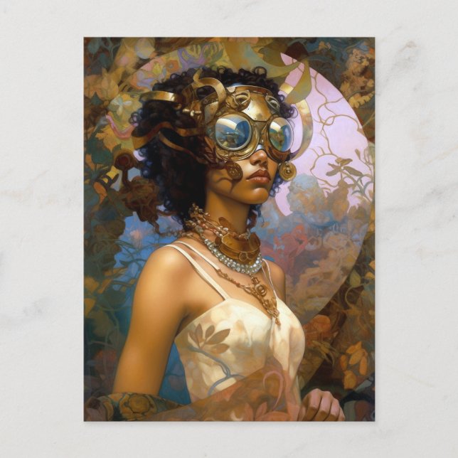 Lady Wearing Goggles Black Fantasy Sci-Fi  Postcard (Front)