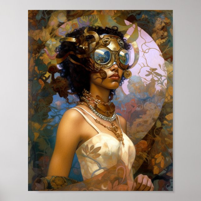 Lady Wearing Goggles Black Fantasy Sci-Fi  Poster (Front)