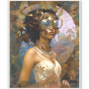 Lady Wearing Goggles Black Fantasy Sci-Fi Sticker