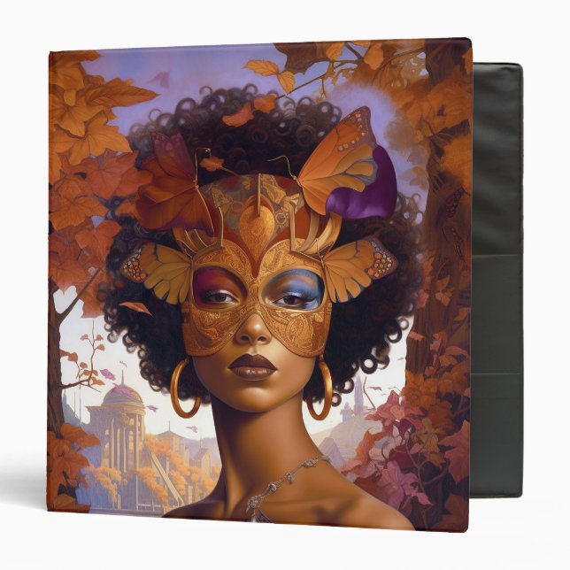 Lady Wearing Mask Black Fantasy Art 3 Ring Binder (Front/Inside)