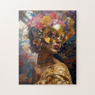 Lady Wearing Mask Black Fantasy Art Jigsaw Puzzle
