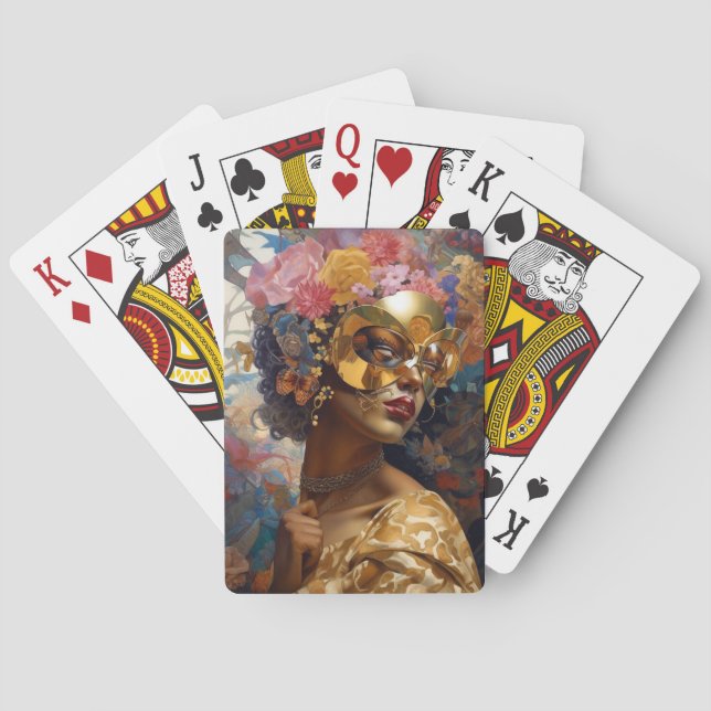 Lady Wearing Mask Black Fantasy Art Poker Cards (Back)
