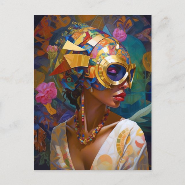 Lady Wearing Mask Black Fantasy Art Postcard (Front)