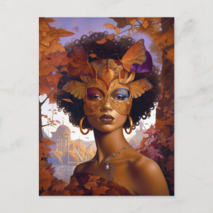 Lady Wearing Mask Black Fantasy Art Postcard