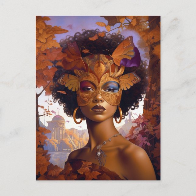 Lady Wearing Mask Black Fantasy Art Postcard (Front)