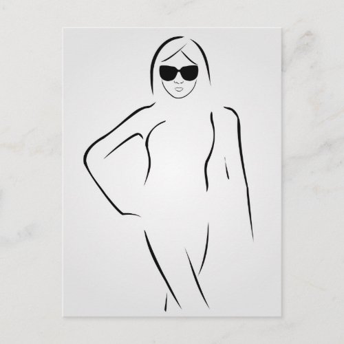 Lady wearing shades and swim suit postcard