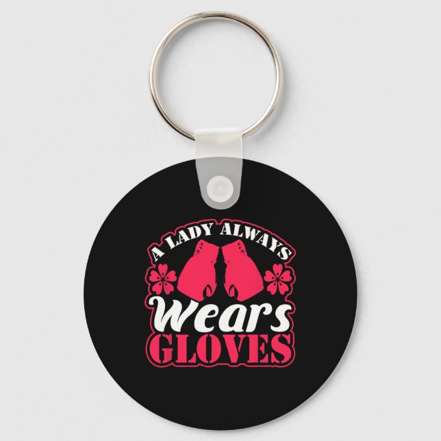 Lady Wears Boxing Gloves Fighting Gym Women Fitnes Keychain (Front)