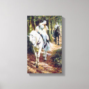 Lady white horse medieval knight painting canvas print