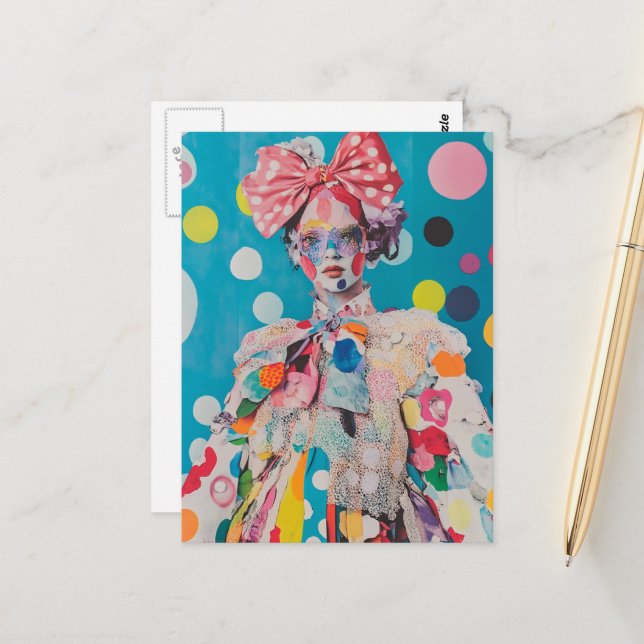 lady with a big bow and polka dots postcard (Front/Back In Situ)