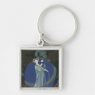 Lady with a Dragon (colour litho) Keychain