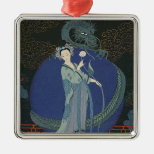 Lady with a Dragon (colour litho) Metal Ornament