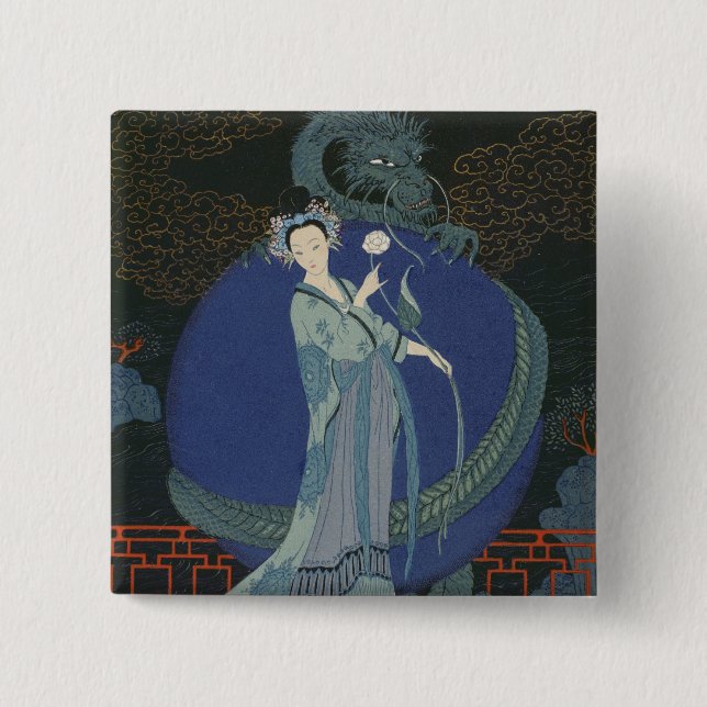 Lady with a Dragon (colour litho) Pinback Button (Front)