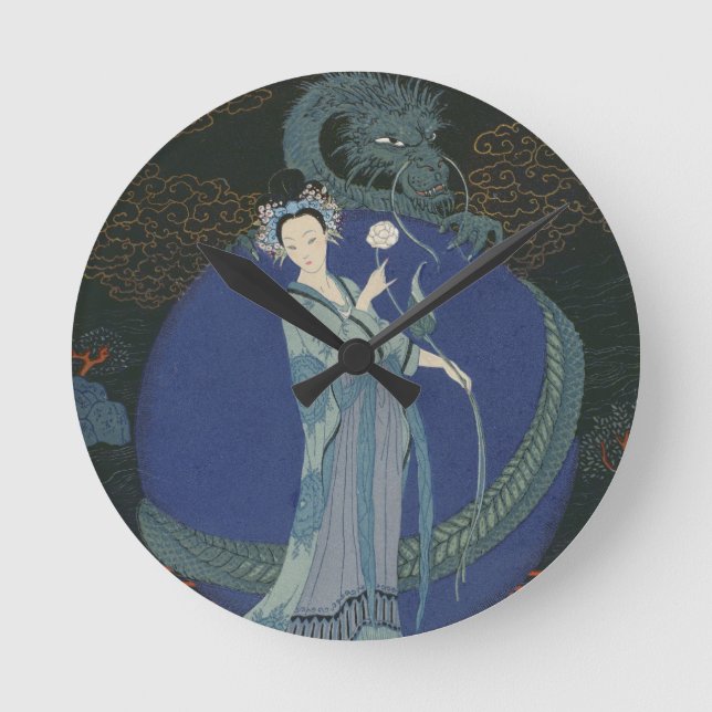 Lady with a Dragon (colour litho) Round Clock (Front)