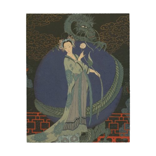 Lady with a Dragon colour litho Wood Wall Decor