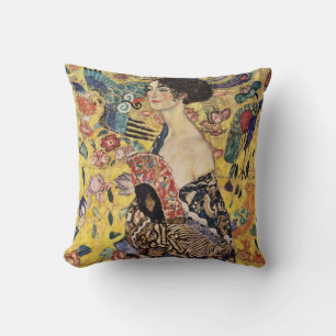 Lady with a Fan by Gustav Klimt Throw Pillow