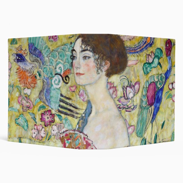 Lady with A Fan, Gustav Klimt 3 Ring Binder (Background)