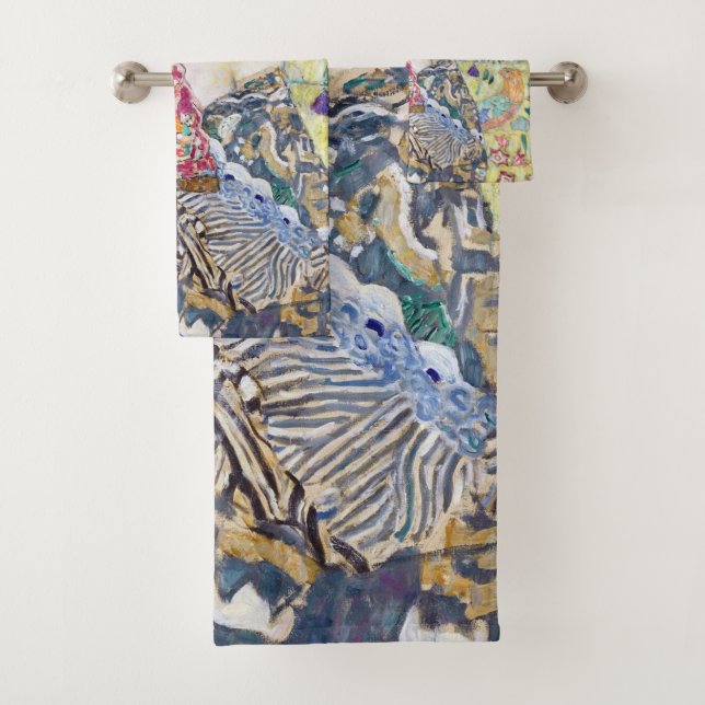 Lady with A Fan, Gustav Klimt Bath Towel Set (Insitu)