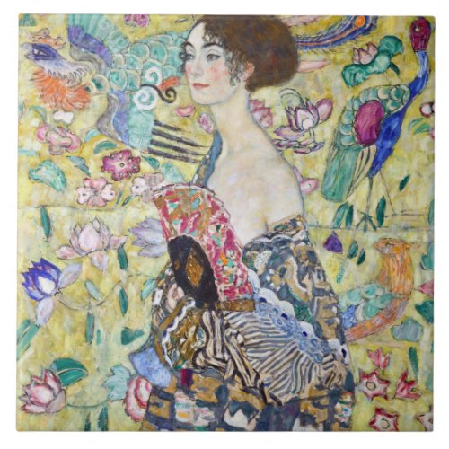Lady with A Fan Gustav Klimt Ceramic Tile