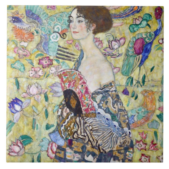 Lady with A Fan, Gustav Klimt Ceramic Tile (Front)