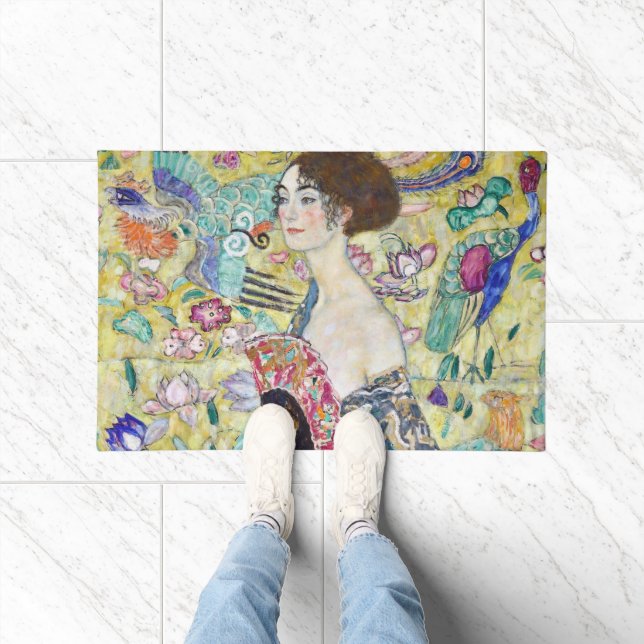 Lady with A Fan, Gustav Klimt Doormat (Indoor)