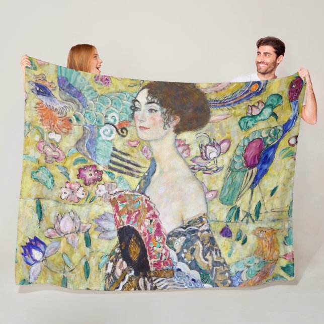 Lady with A Fan, Gustav Klimt Fleece Blanket (In Situ)