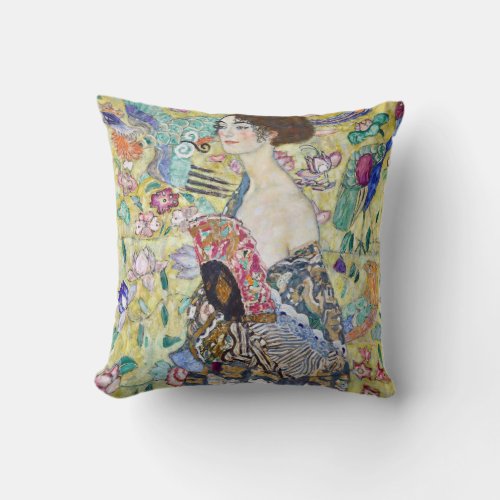 Lady with A Fan Gustav Klimt Throw Pillow