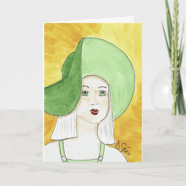 Lady with a Green Hat Letterpress Thank You Card (Front)